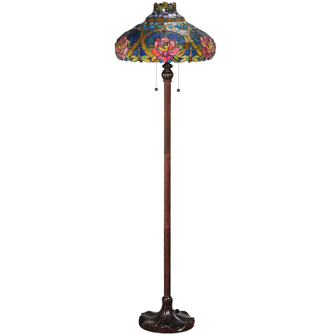 Dragonfly Rose 2 Light 60" Tall Hand-Crafted Floor Lamp with Stained Glass