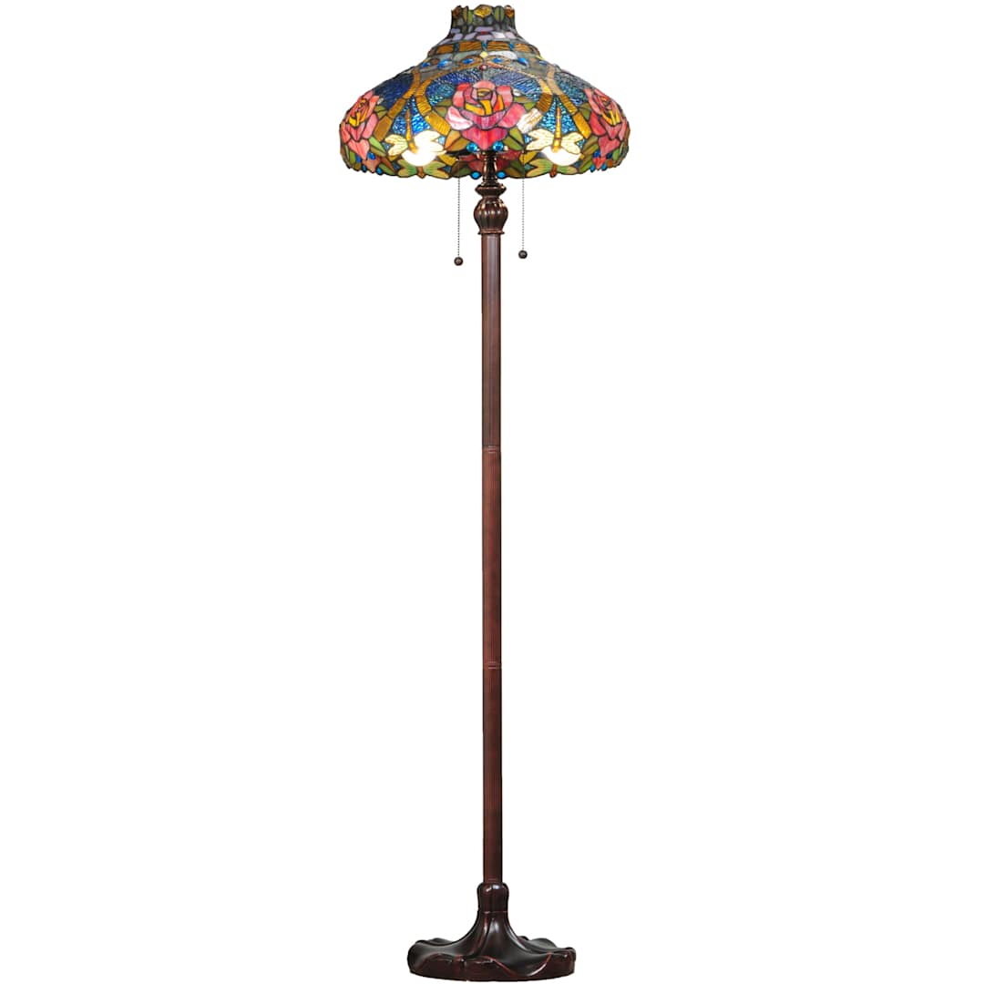 Dragonfly Rose 2 Light 60" Tall Hand-Crafted Floor Lamp with Stained Glass