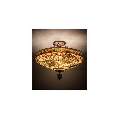 Pinecone 4 Light 19" Tall Semi-Flush Bowl Ceiling Fixture - Antique Copper Finish