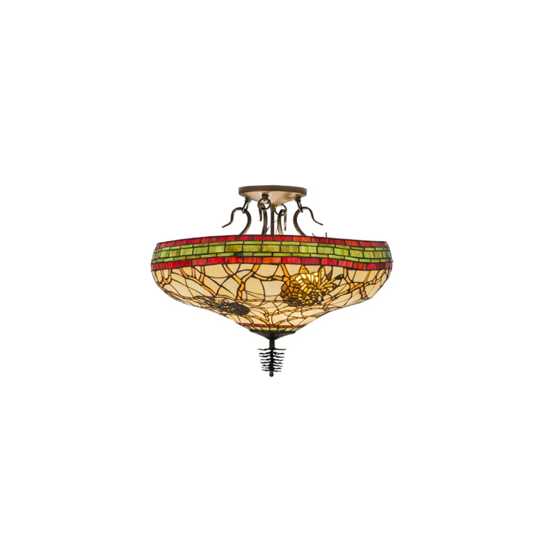 Pinecone 4 Light 19" Tall Semi-Flush Bowl Ceiling Fixture - Antique Copper Finish
