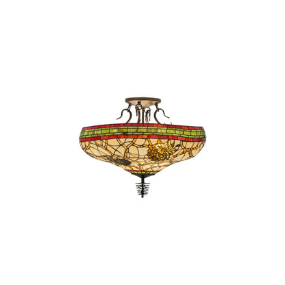 Pinecone 4 Light 19" Tall Semi-Flush Bowl Ceiling Fixture - Antique Copper Finish