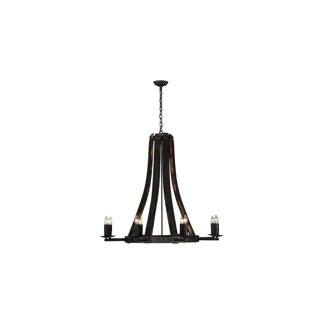 Barrel Stave Madera 8 Light 42" Wide Taper Candle Style Chandelier - Natural Wood Finish