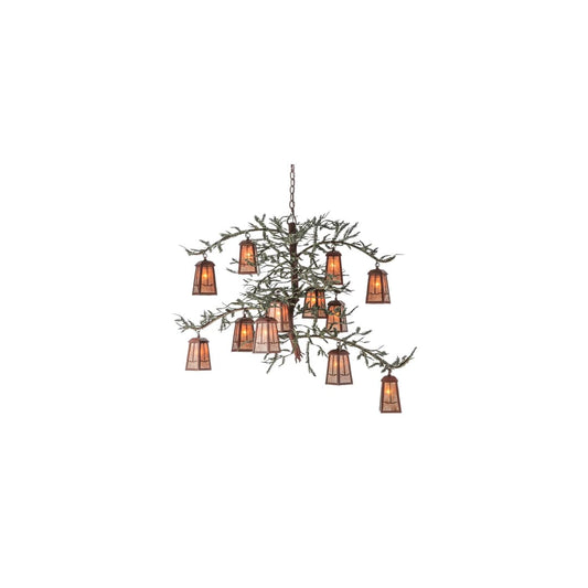 Pine Branch Valley View 12 Light 52" Wide Chandelier with Silver Mica Shades - Rust Finish