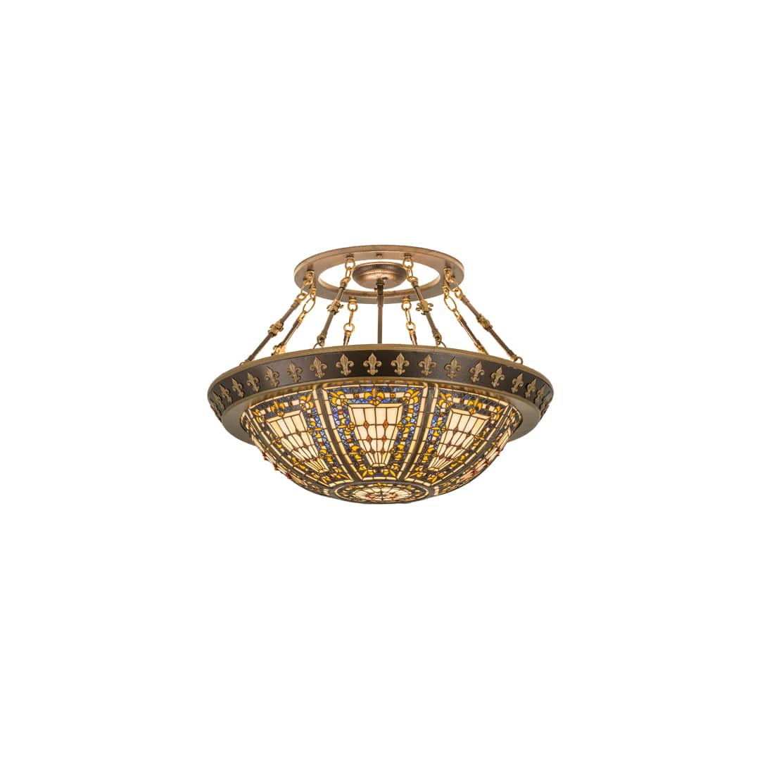 Fleur-de-lis 4 Light 28" Wide Semi-Flush Bowl Ceiling Fixture - Copper Vein / Nu Gold Finish