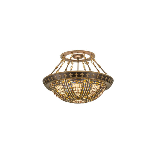 Fleur-de-lis 4 Light 28" Wide Semi-Flush Bowl Ceiling Fixture - Copper Vein / Nu Gold Finish