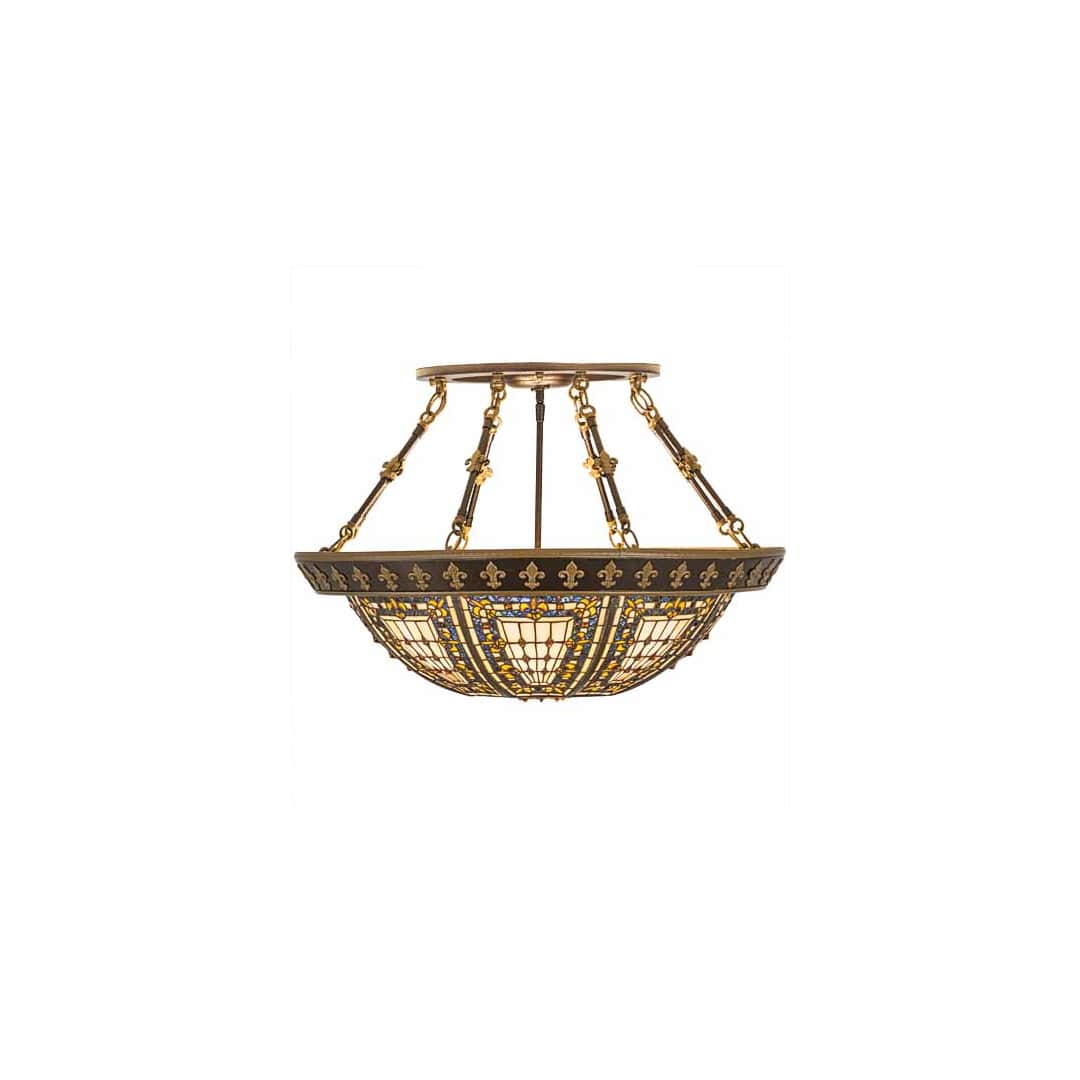 Fleur-de-lis 4 Light 28" Wide Semi-Flush Bowl Ceiling Fixture - Copper Vein / Nu Gold Finish