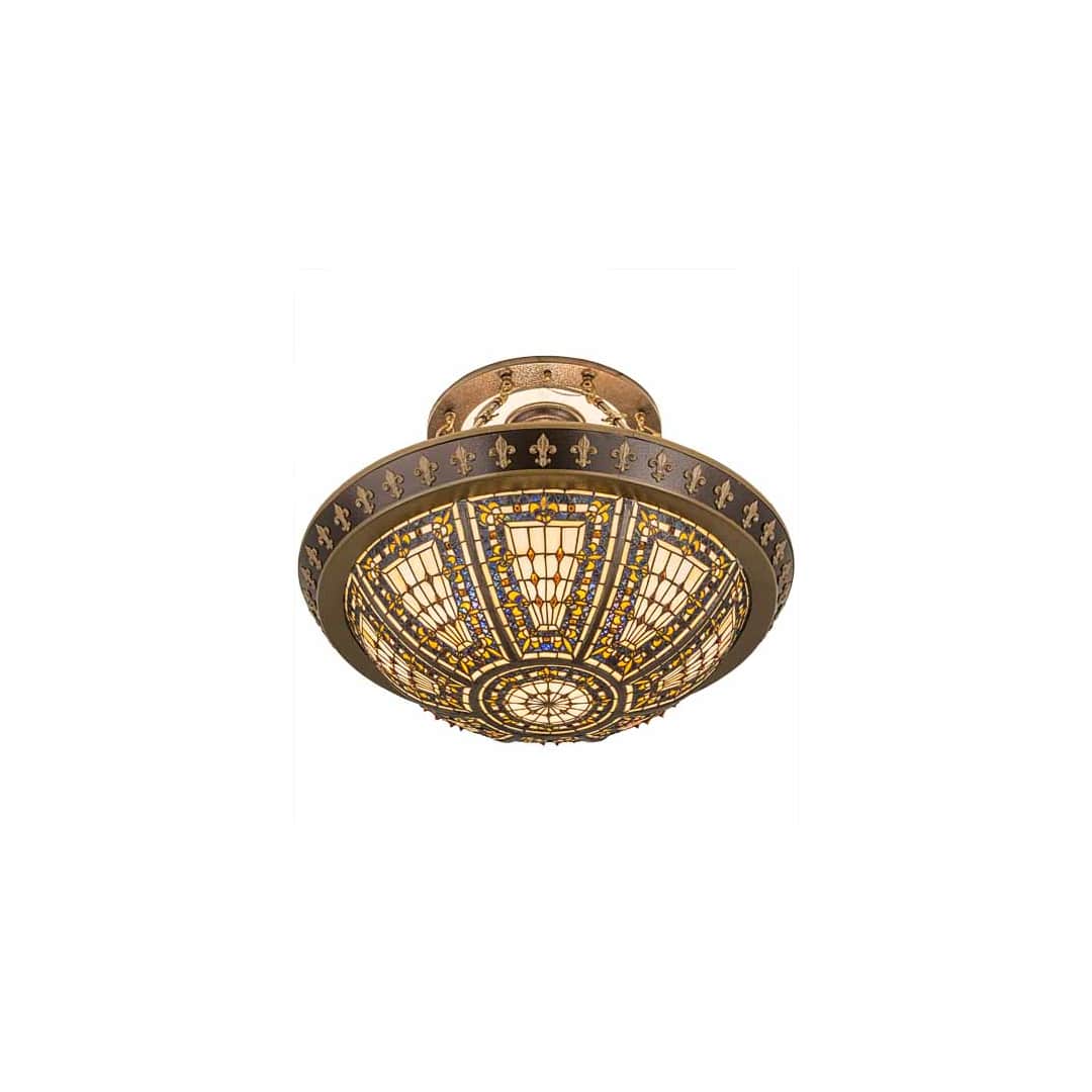 Fleur-de-lis 4 Light 28" Wide Semi-Flush Bowl Ceiling Fixture - Copper Vein / Nu Gold Finish