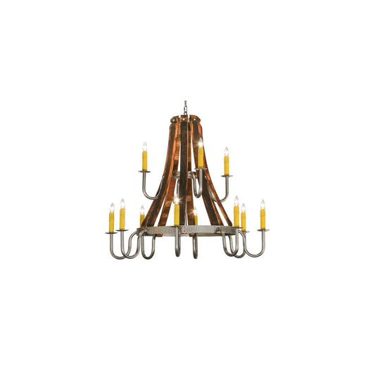 Barrel Stave Madera 12 Light 44" Wide Taper Candle Style Chandelier