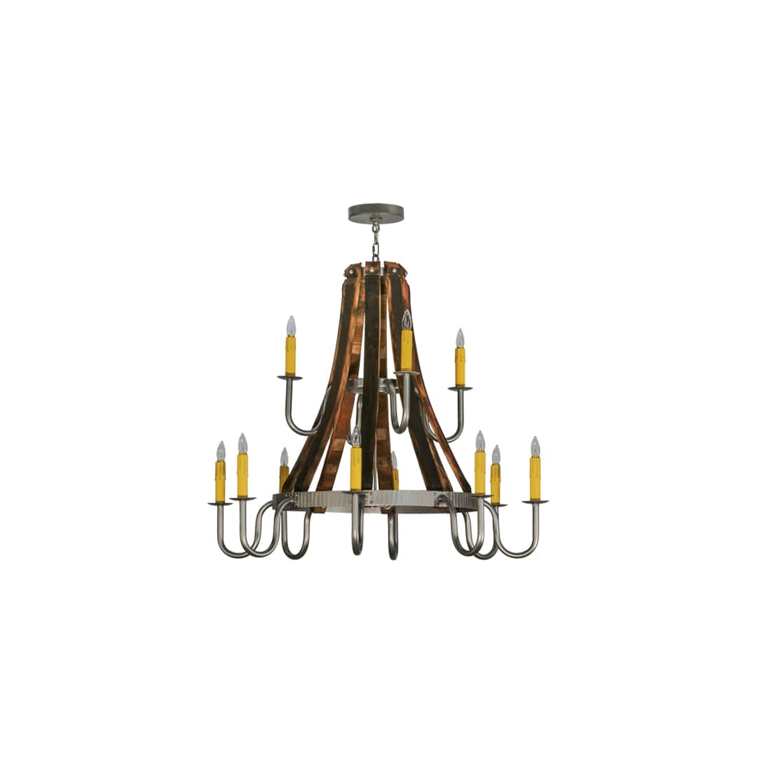 Barrel Stave Madera 12 Light 44" Wide Taper Candle Style Chandelier