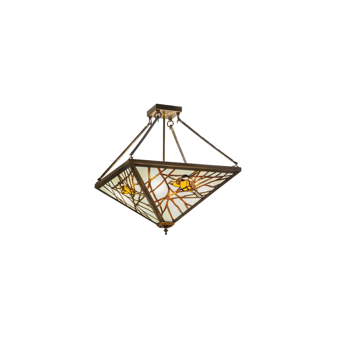 Backyard Friends 4 Light 30" Wide Semi-Flush Ceiling Fixture with Azure Glass Shade - Antique Copper Finish