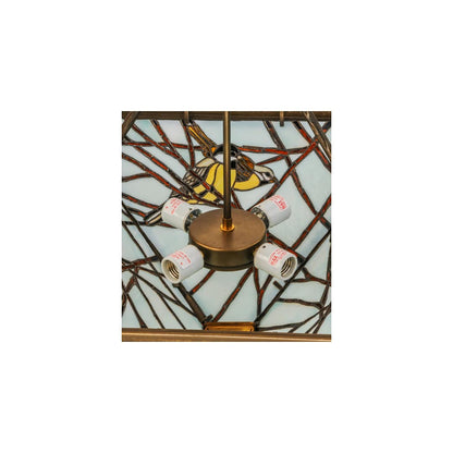 Backyard Friends 4 Light 30" Wide Semi-Flush Ceiling Fixture with Azure Glass Shade - Antique Copper Finish