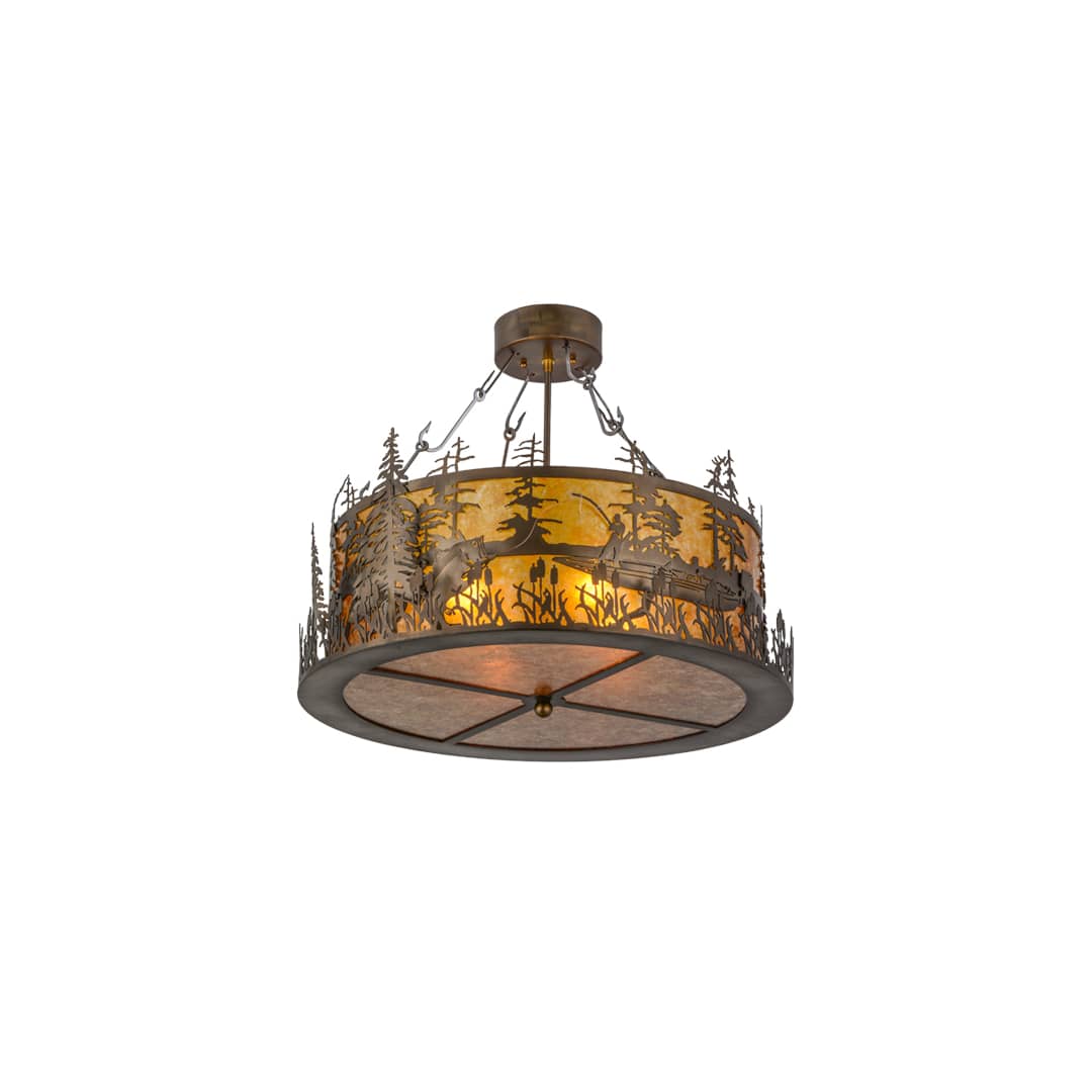 Bass and Fisherman 4 Light 26" Wide Semi-Flush Drum Ceiling Fixture