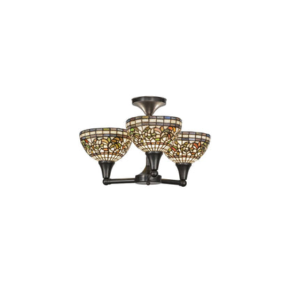 Tiffany Turning Leaf 3 Light 22" Wide Semi-Flush Ceiling Fixture