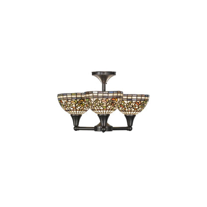 Tiffany Turning Leaf 3 Light 22" Wide Semi-Flush Ceiling Fixture