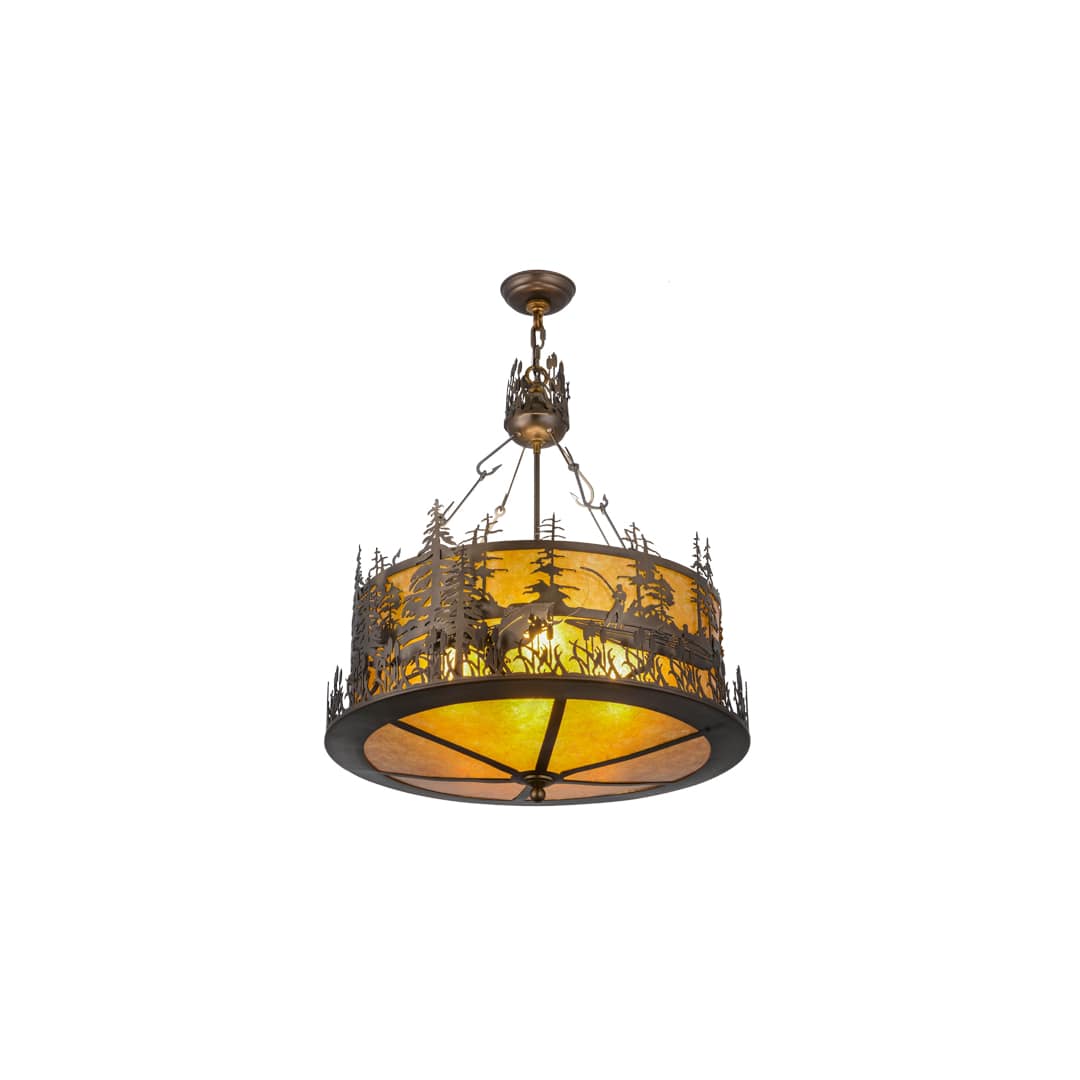 Bass and Fisherman 4 Light 26" Wide Pendant