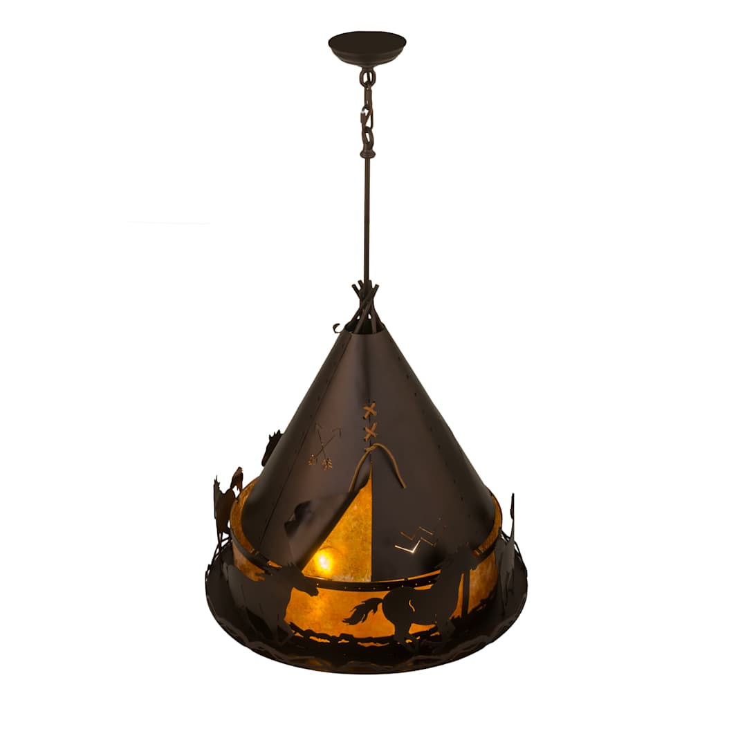 Teepee with Running Horses 4 Light 24" Wide Pendant