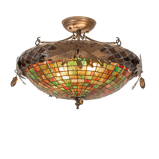 Greenbriar 2 Light 21" Wide Semi-Flush Bowl Ceiling Fixture with Stained Glass Shade
