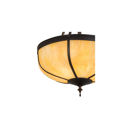 Arts and Crafts 3 Light 18" Wide Semi-Flush Bowl Ceiling Fixture with Beige Iridescent Glass Shade - Craftsman Brown Finish