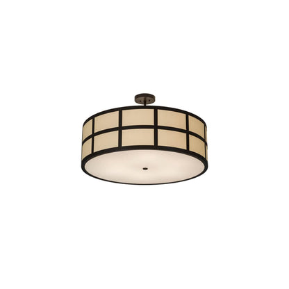 Cilindro Barnabas 6 Light 36" Wide Semi-Flush Drum Ceiling Fixture with Linen Textrene Shade - Timeless Bronze Finish