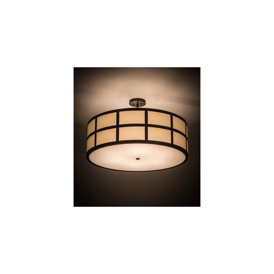 Cilindro Barnabas 6 Light 36" Wide Semi-Flush Drum Ceiling Fixture with Linen Textrene Shade - Timeless Bronze Finish