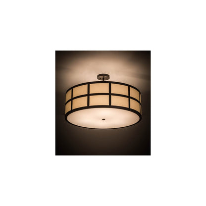 Cilindro Barnabas 6 Light 36" Wide Semi-Flush Drum Ceiling Fixture with Linen Textrene Shade - Timeless Bronze Finish