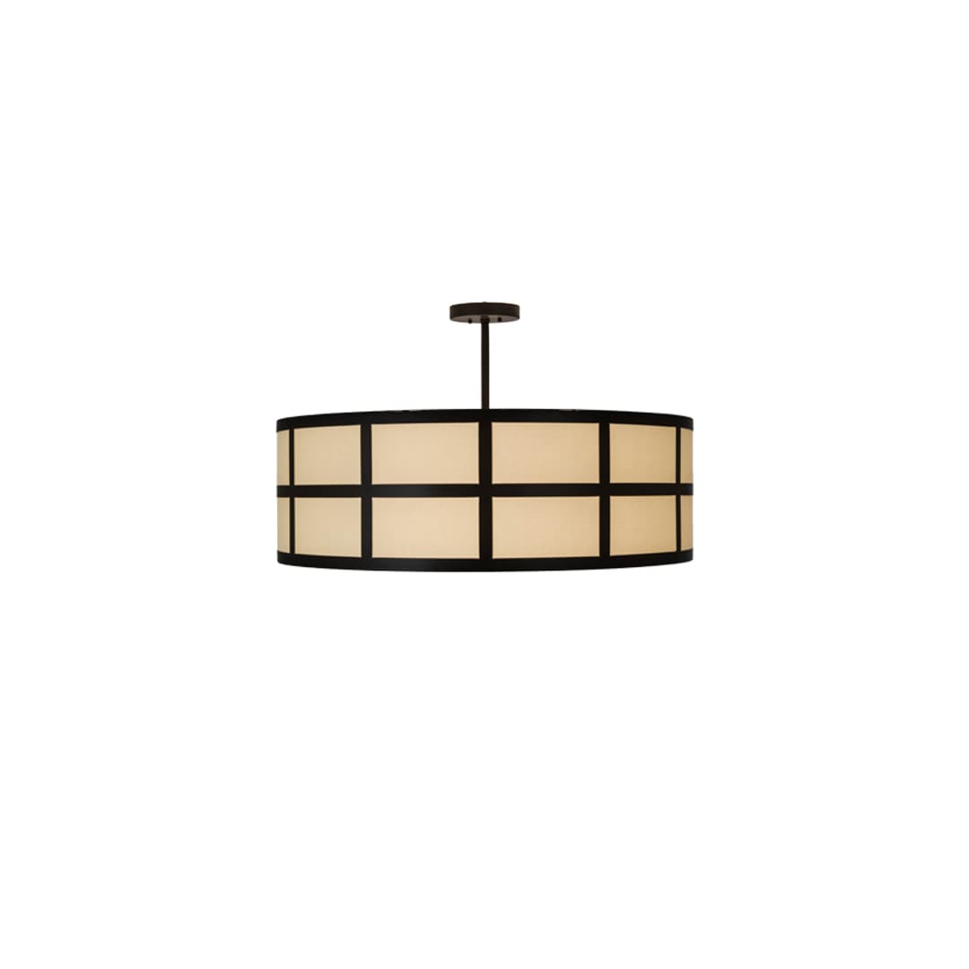 Cilindro Barnabas 6 Light 36" Wide Semi-Flush Drum Ceiling Fixture with Linen Textrene Shade - Timeless Bronze Finish
