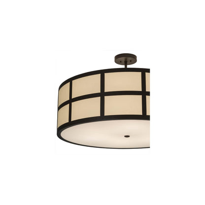 Cilindro Barnabas 6 Light 36" Wide Semi-Flush Drum Ceiling Fixture with Linen Textrene Shade - Timeless Bronze Finish