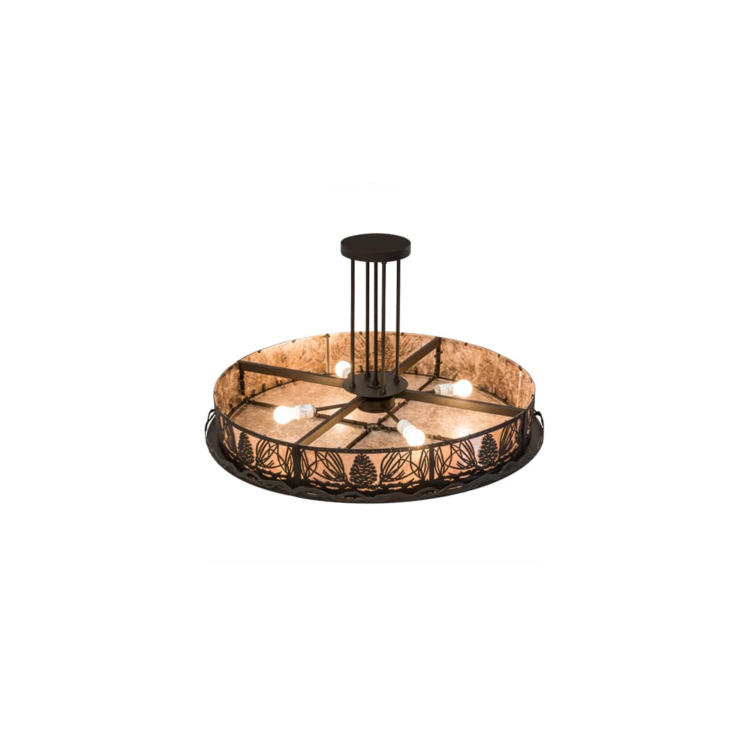 Mountain Pine 4 Light 36" Wide Semi-Flush Drum Ceiling Fixture - Oil Rubbed Bronze Finish