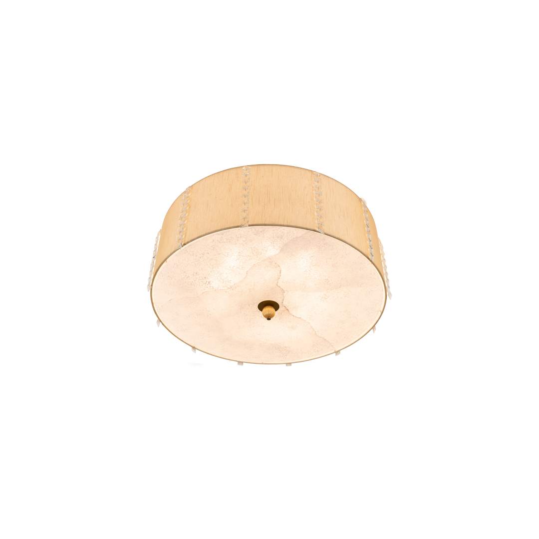 Cilindro Lujoso 8 Light 32" Wide Semi-Flush Drum Ceiling Fixture with Natural Silk Shade - Brass Finish