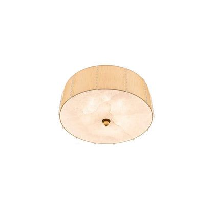 Cilindro Lujoso 8 Light 32" Wide Semi-Flush Drum Ceiling Fixture with Natural Silk Shade - Brass Finish