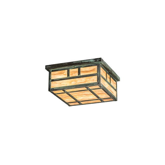 Hyde Park Double Bar Mission 4 Light 23" Wide Flush Mount Square Ceiling Fixture - Verdigris Finish