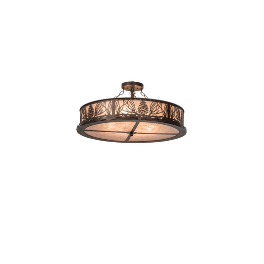 Mountain Pine 8 Light 30" Wide Semi-Flush Drum Ceiling Fixture - Mahogany Bronze Finish