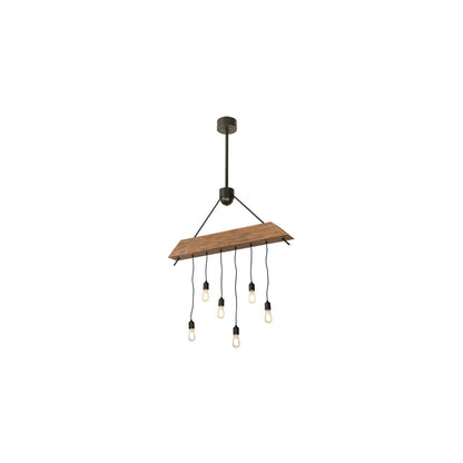 6 Light 44" Wide Wood Linear Pendant