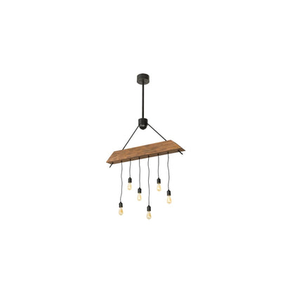 6 Light 44" Wide Wood Linear Pendant