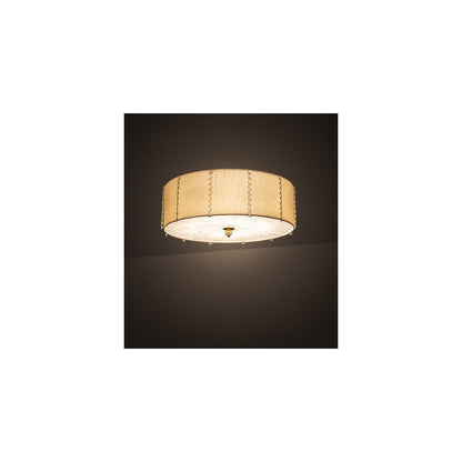 Cilindro Lujoso 8 Light 32" Wide Semi-Flush Drum Ceiling Fixture with Natural Wafer Silk Shade - Brass Finish