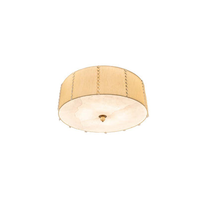 Cilindro Lujoso 8 Light 32" Wide Semi-Flush Drum Ceiling Fixture with Natural Wafer Silk Shade - Brass Finish