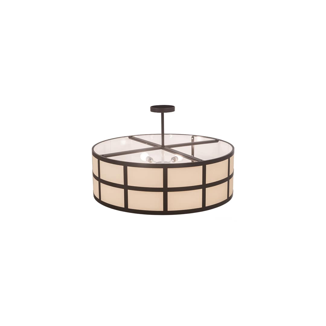 Cilindro Barnabas 6 Light 36" Wide Semi-Flush Drum Ceiling Fixture with Beige Textrene Shade - Timeless Bronze Finish