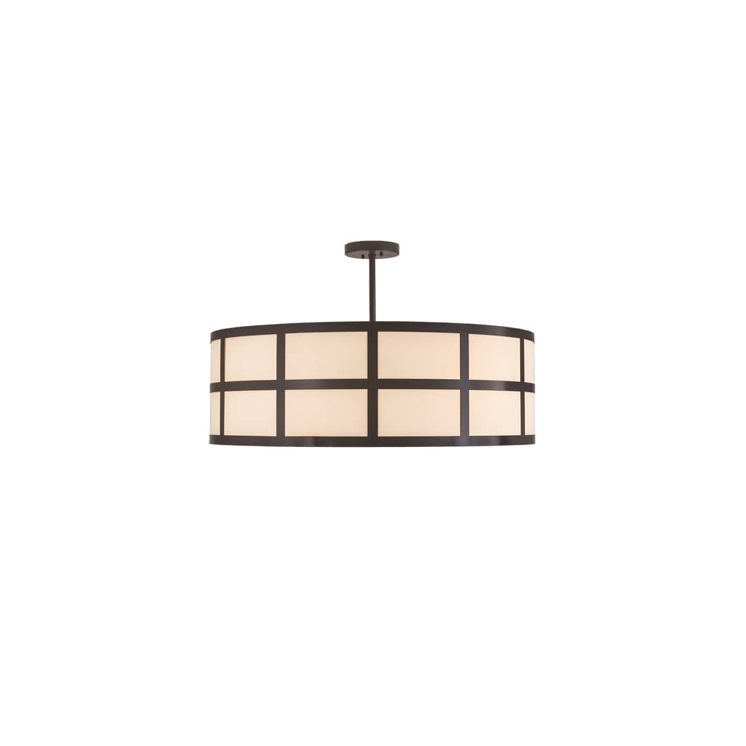 Cilindro Barnabas 6 Light 36" Wide Semi-Flush Drum Ceiling Fixture with Beige Textrene Shade - Timeless Bronze Finish