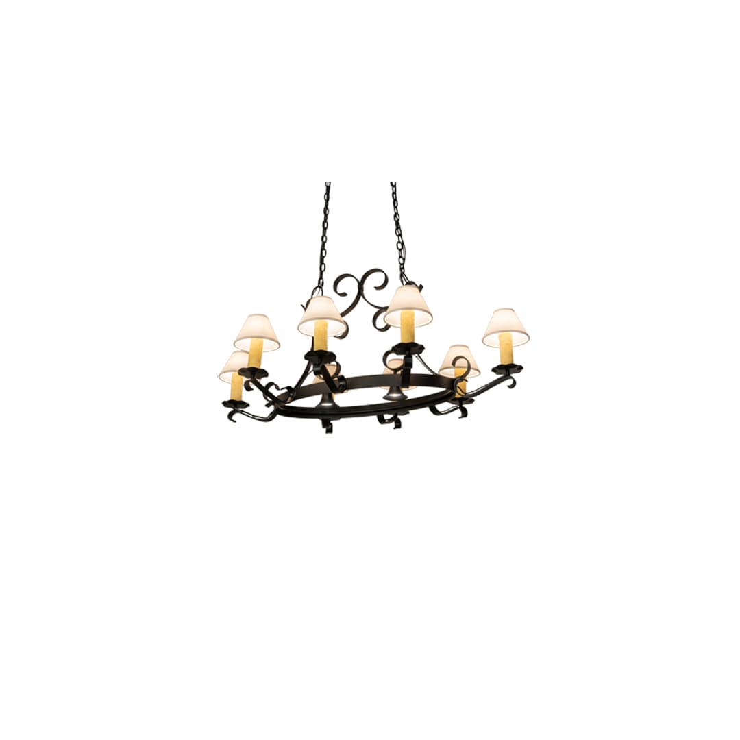 Long Hand forged 8 Light 39" Wide Ring Chandelier