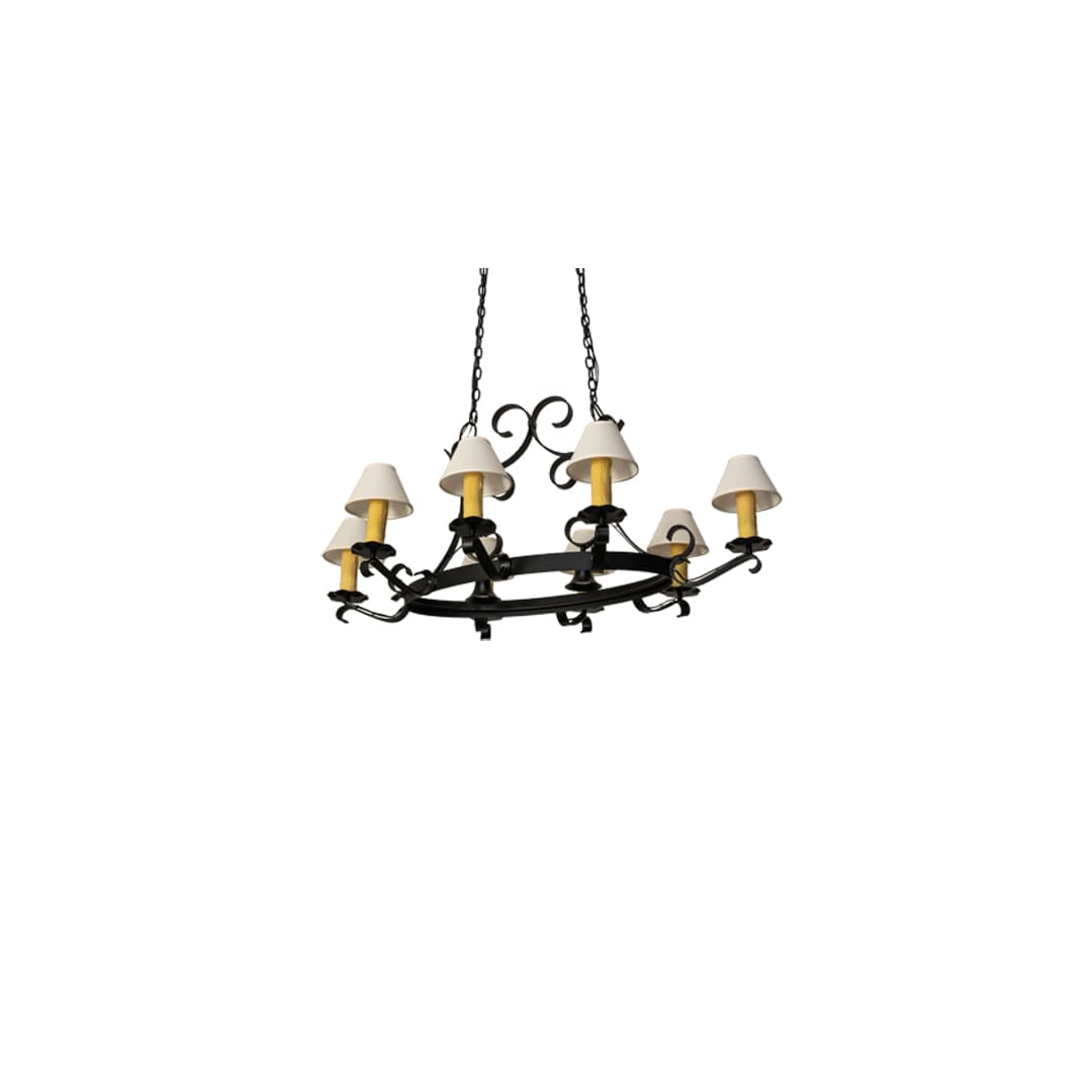 Long Hand forged 8 Light 39" Wide Ring Chandelier