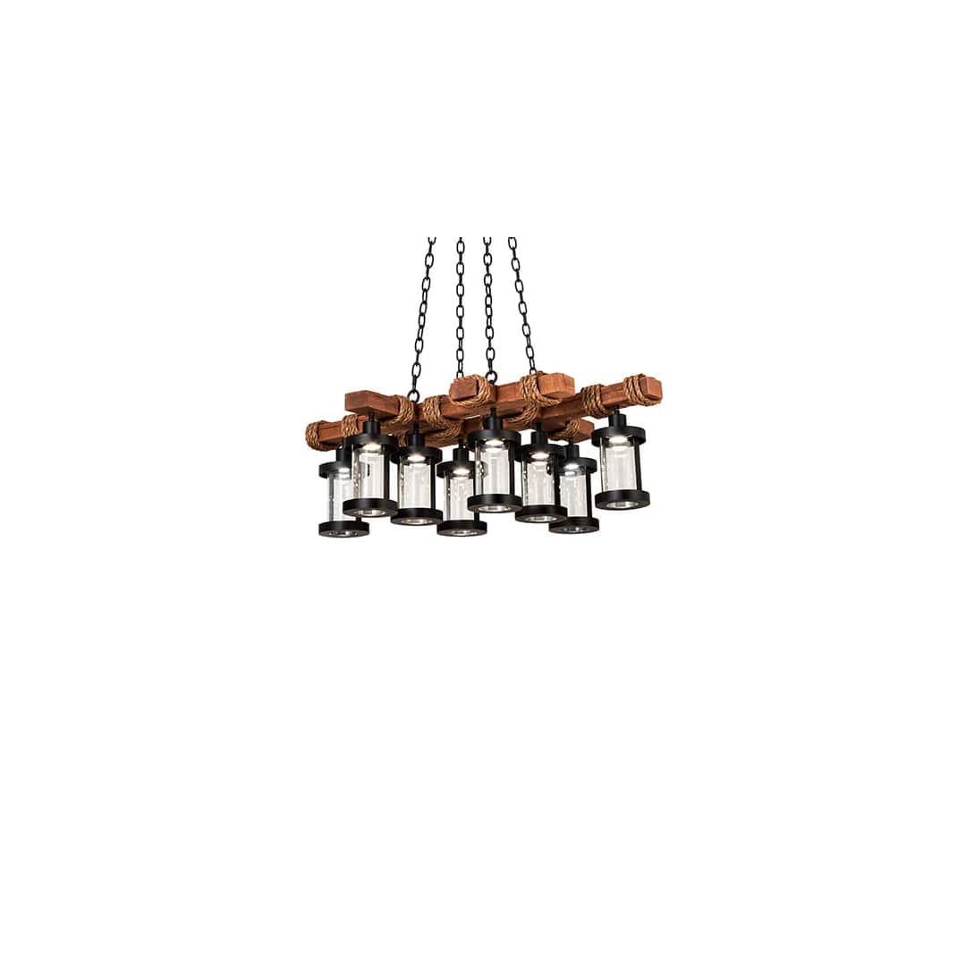 Long Wood Beam 8 Light 30" Wide Chandelier