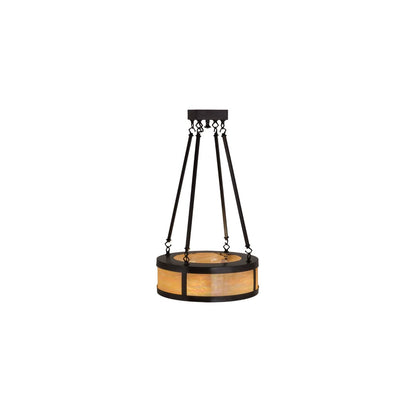 Pomona 4 Light 18" Wide Semi-Flush Drum Ceiling Fixture with Iridized Glass Shade - Craftsman Brown Finish