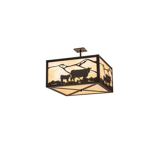 Calf and Cow 4 Light 34" Wide Semi-Flush Square Ceiling Fixture