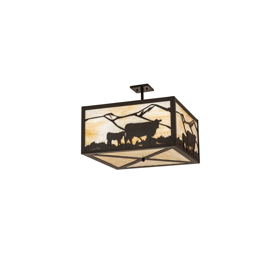 Calf and Cow 4 Light 34" Wide Semi-Flush Square Ceiling Fixture