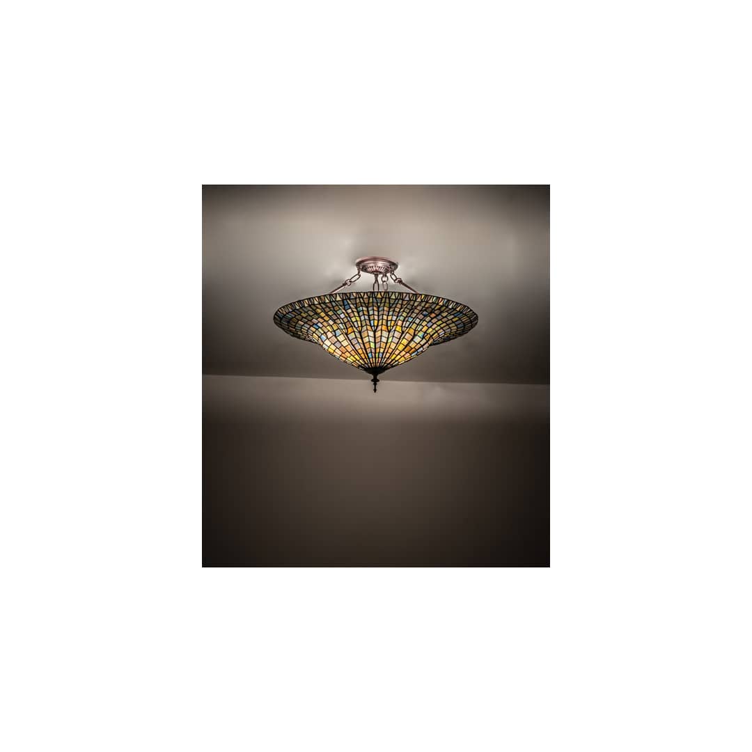 Tiffany Lotus Leaf 3 Light 25" Wide Semi-Flush Bowl Ceiling Fixture