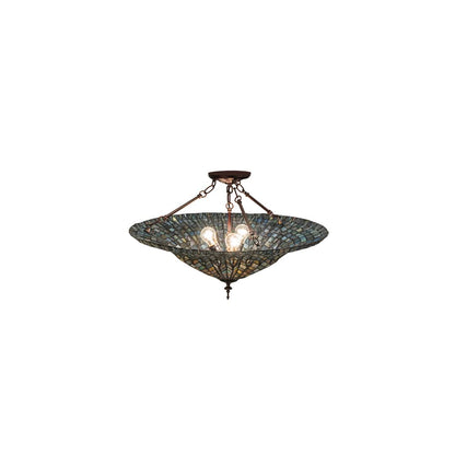Tiffany Lotus Leaf 3 Light 25" Wide Semi-Flush Bowl Ceiling Fixture