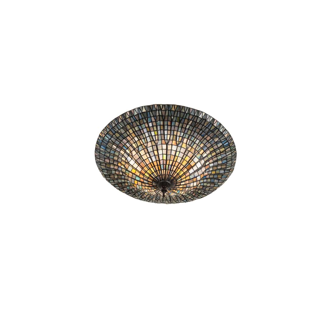 Tiffany Lotus Leaf 3 Light 25" Wide Semi-Flush Bowl Ceiling Fixture
