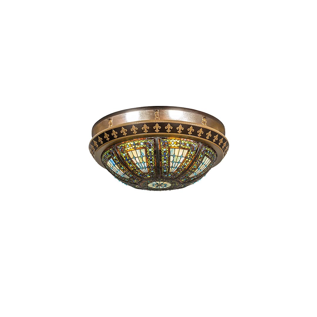 Fleur-de-lis 4 Light 28" Wide Semi-Flush Bowl Ceiling Fixture - Copper Vein / Antique Gold Finish