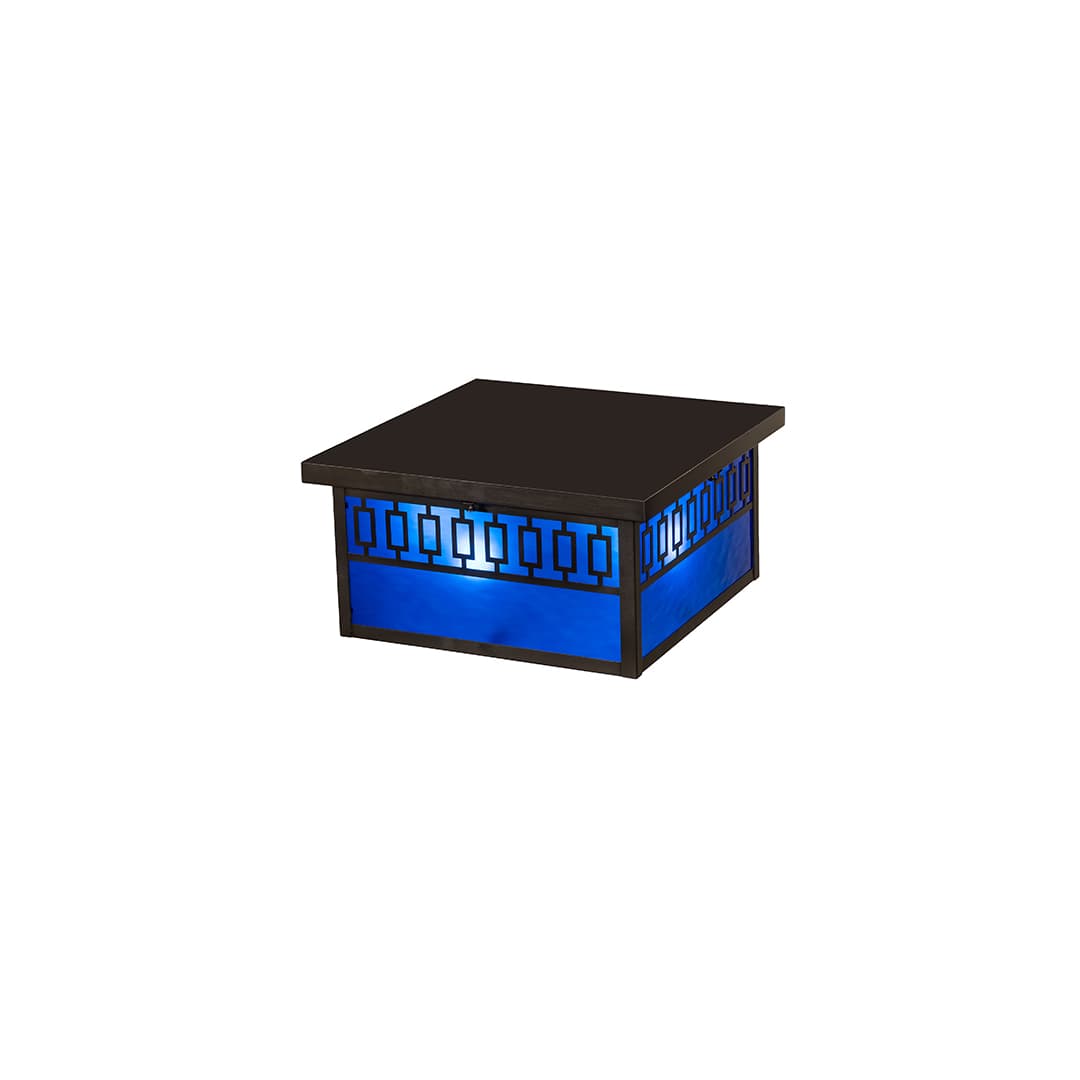 Kungsholm 4 Light 26" Wide Flush Mount Square Ceiling Fixture with Blue Glass Shade - Craftsman Brown Finish
