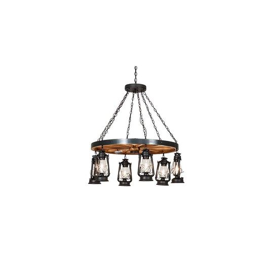 Miners Lantern Wagon Wheel 6 Light 40" Wide Lantern Chandelier